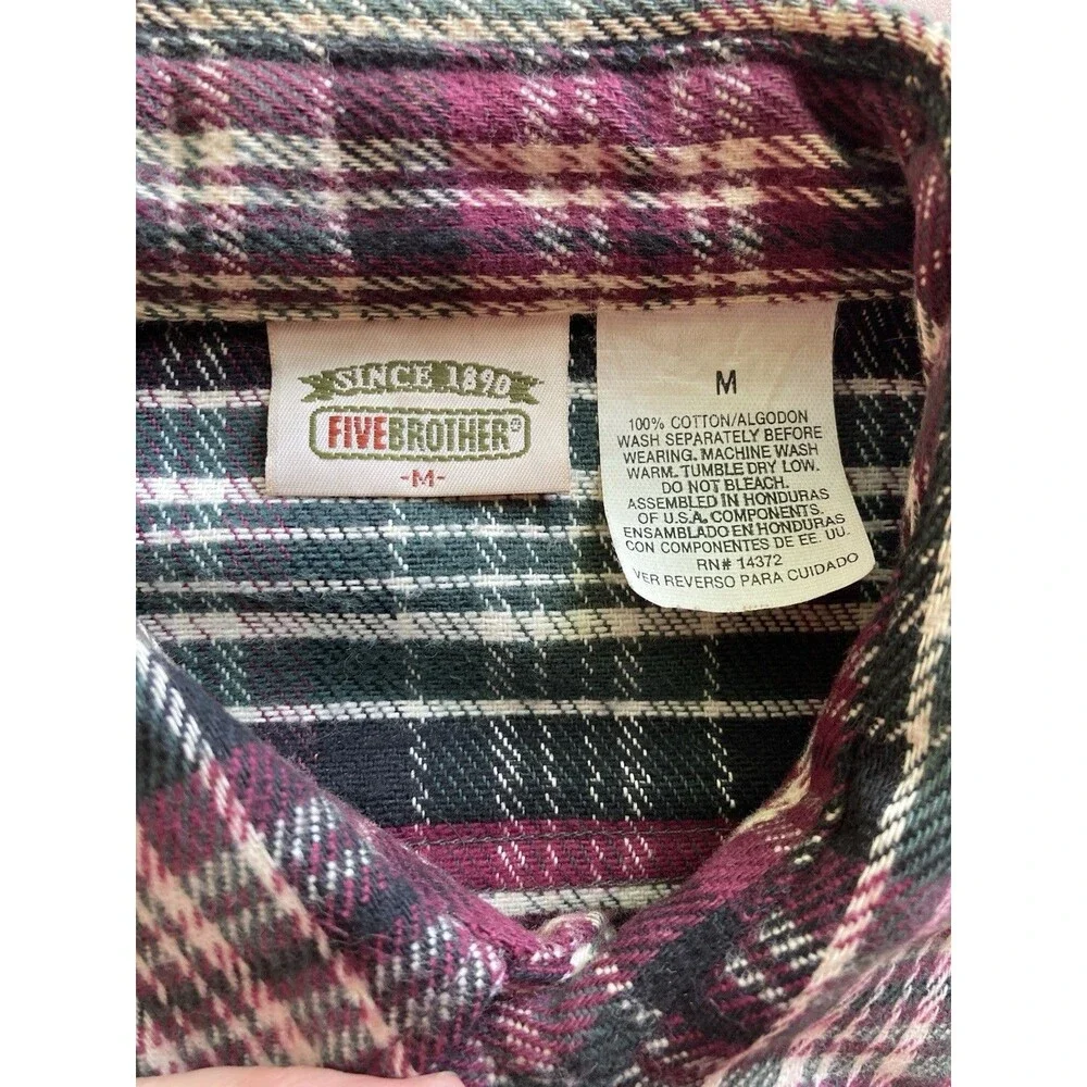 Five Brother Plaid Flannel M Cabincore Gorpcore Button Up Shirt Heavyweight Mens - Picture 8 of 8
